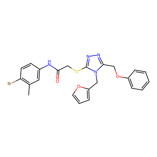 N-(4-bromo-3-methylphenyl)-2-{[4-(furan-2-ylmethyl)-5-(phenoxymethyl)-4H-1,2,4-triazol-3-yl]sulfanyl}acetamide structure