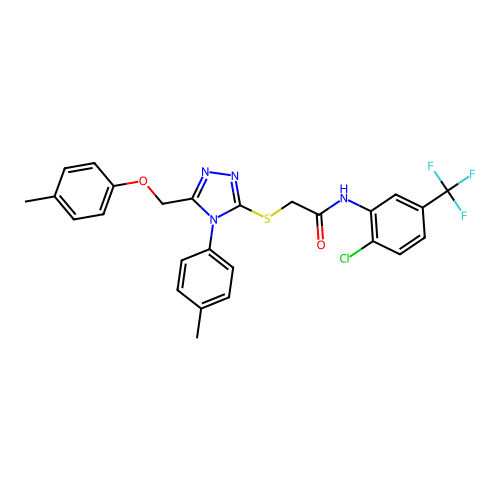 N-(2-chloro-5-(trifluoromethyl)phenyl)-2-((4-(p-tolyl)-5-((p-tolyloxy)methyl)-4H-1,2,4-triazol-3-yl)thio)acetamide structure