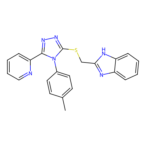 2-[[4-(4-methylphenyl)-5-pyridin-2-yl-1,2,4-triazol-3-yl]sulfanylmethyl]-1H-benzimidazole structure