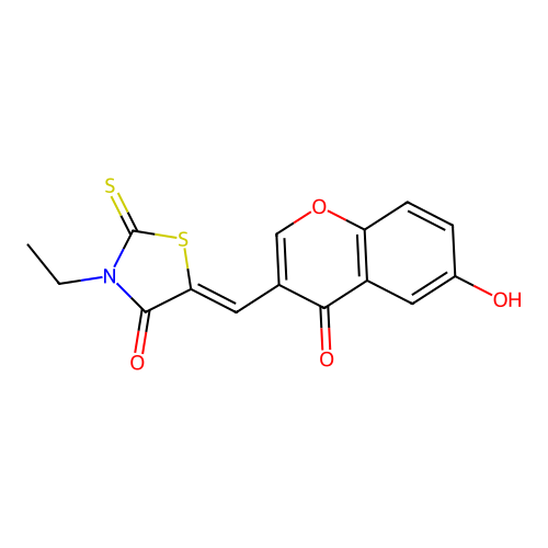 (Z)-3-ethyl-5-((6-hydroxy-4-oxo-4H-chromen-3-yl)methylene)-2-thioxothiazolidin-4-one structure