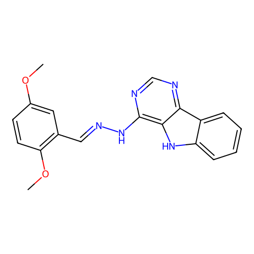 4-[(2E)-2-(2,5-dimethoxybenzylidene)hydrazinyl]-5H-pyrimido[5,4-b]indole structure