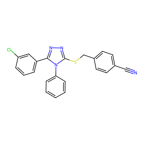 4-({[5-(3-chlorophenyl)-4-phenyl-4H-1,2,4-triazol-3-yl]sulfanyl}methyl)benzonitrile structure