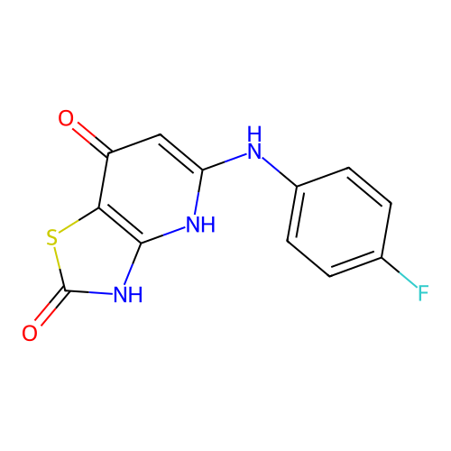 5-[(4-fluorophenyl)amino]-7-hydroxy[1,3]thiazolo[4,5-b]pyridin-2(3H)-one structure