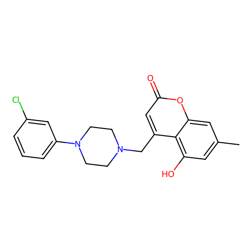 4-((4-(3-chlorophenyl)piperazin-1-yl)methyl)-5-hydroxy-7-methyl-2H-chromen-2-one structure