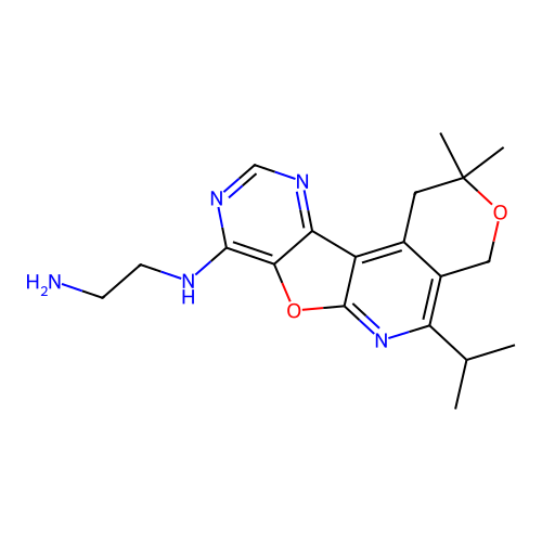 N-[2,2-dimethyl-5-(propan-2-yl)-1,4-dihydro-2H-pyrano[4'',3'':4',5']pyrido[3',2':4,5]furo[3,2-d]pyrimidin-8-yl]ethane-1,2-diamine structure