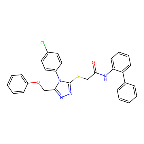 2-[[4-(4-chlorophenyl)-5-(phenoxymethyl)-1,2,4-triazol-3-yl]sulfanyl]-N-(2-phenylphenyl)acetamide structure