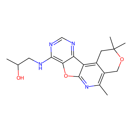 1-((2,2,5-trimethyl-2,4-dihydro-1H-pyrano[4'',3'':4',5']pyrido[3',2':4,5]furo[3,2-d]pyrimidin-8-yl)amino)propan-2-ol structure