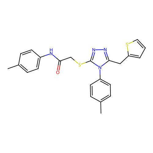 N-(4-methylphenyl)-2-{[4-(4-methylphenyl)-5-(thiophen-2-ylmethyl)-4H-1,2,4-triazol-3-yl]sulfanyl}acetamide structure