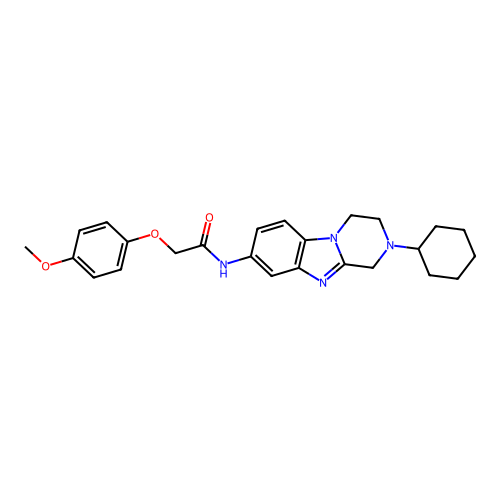 N-(2-cyclohexyl-1,2,3,4-tetrahydropyrazino[1,2-a]benzimidazol-8-yl)-2-(4-methoxyphenoxy)acetamide structure