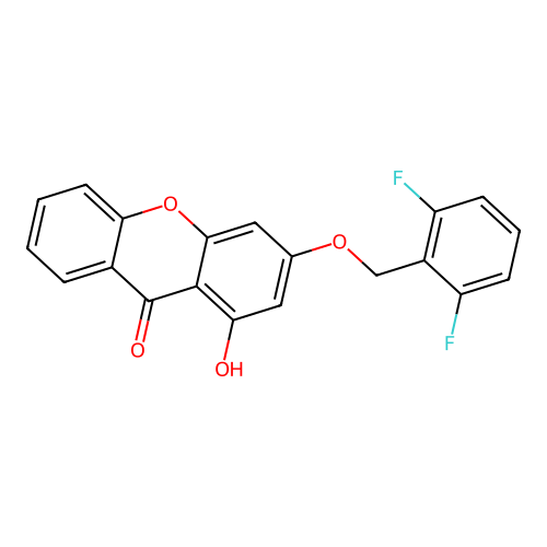 3-[(2,6-difluorobenzyl)oxy]-1-hydroxy-9H-xanthen-9-one structure