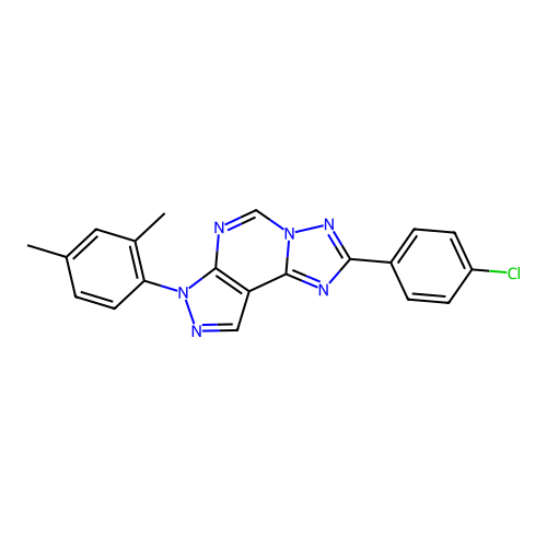 2-(4-chlorophenyl)-7-(2,4-dimethylphenyl)-7H-pyrazolo[4,3-e][1,2,4]triazolo[1,5-c]pyrimidine structure