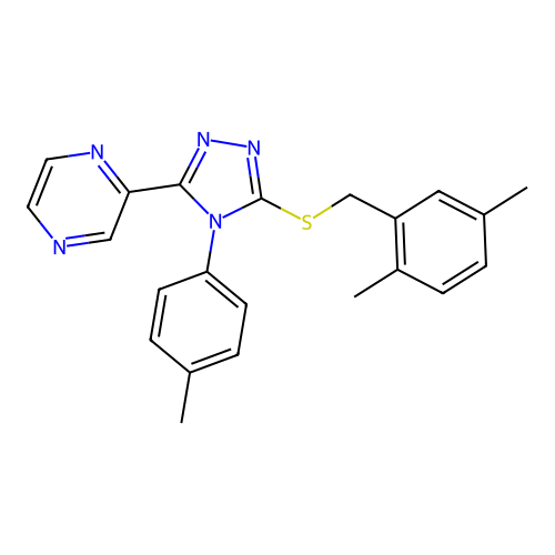 2-[5-[(2,5-dimethylphenyl)methylsulfanyl]-4-(4-methylphenyl)-1,2,4-triazol-3-yl]pyrazine structure