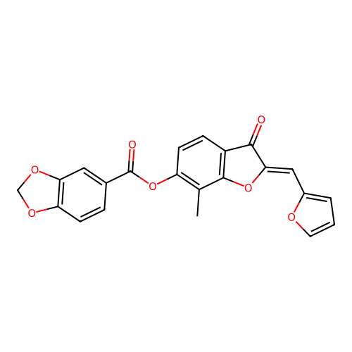 (Z)-2-(furan-2-ylmethylene)-7-methyl-3-oxo-2,3-dihydrobenzofuran-6-yl benzo[d][1,3]dioxole-5-carboxylate structure