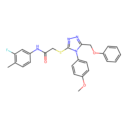 N-(3-fluoro-4-methylphenyl)-2-{[4-(4-methoxyphenyl)-5-(phenoxymethyl)-4H-1,2,4-triazol-3-yl]sulfanyl}acetamide structure