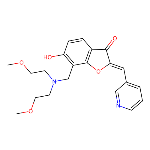 (Z)-7-((bis(2-methoxyethyl)amino)methyl)-6-hydroxy-2-(pyridin-3-ylmethylene)benzofuran-3(2H)-one structure