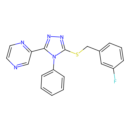 3-[(3-Fluorophenyl)methylthio]-4-phenyl-5-pyrazin-2-yl-1,2,4-triazole structure