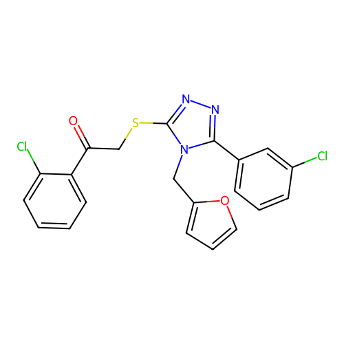 1-(2-chlorophenyl)-2-((5-(3-chlorophenyl)-4-(furan-2-ylmethyl)-4H-1,2,4-triazol-3-yl)thio)ethanone structure