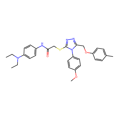 N-(4-(diethylamino)phenyl)-2-((4-(4-methoxyphenyl)-5-((p-tolyloxy)methyl)-4H-1,2,4-triazol-3-yl)thio)acetamide structure