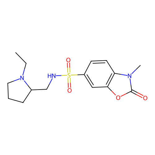 N-((1-ethylpyrrolidin-2-yl)methyl)-3-methyl-2-oxo-2,3-dihydrobenzo[d]oxazole-6-sulfonamide structure