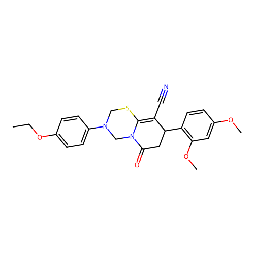 8-(2,4-dimethoxyphenyl)-3-(4-ethoxyphenyl)-6-oxo-3,4,7,8-tetrahydro-2H,6H-pyrido[2,1-b][1,3,5]thiadiazine-9-carbonitrile structure