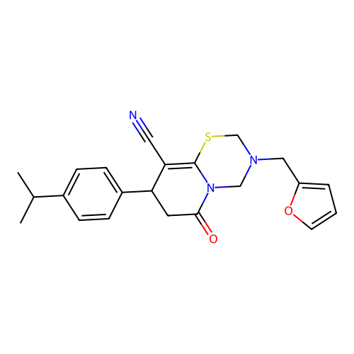 3-(furan-2-ylmethyl)-6-oxo-8-[4-(propan-2-yl)phenyl]-3,4,7,8-tetrahydro-2H,6H-pyrido[2,1-b][1,3,5]thiadiazine-9-carbonitrile structure