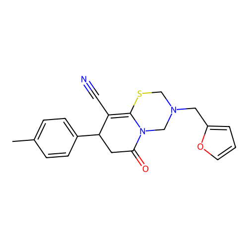 3-(furan-2-ylmethyl)-6-oxo-8-(p-tolyl)-2,3,4,6,7,8-hexahydropyrido[2,1-b][1,3,5]thiadiazine-9-carbonitrile structure