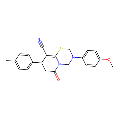 3-(4-methoxyphenyl)-8-(4-methylphenyl)-6-oxo-3,4,7,8-tetrahydro-2H,6H-pyrido[2,1-b][1,3,5]thiadiazine-9-carbonitrile structure