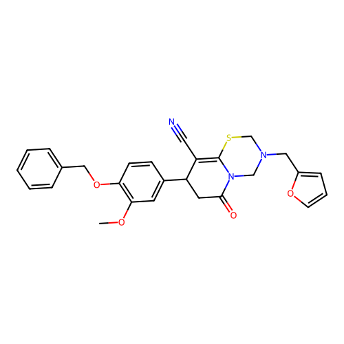 8-[4-(benzyloxy)-3-methoxyphenyl]-3-(furan-2-ylmethyl)-6-oxo-3,4,7,8-tetrahydro-2H,6H-pyrido[2,1-b][1,3,5]thiadiazine-9-carbonitrile structure