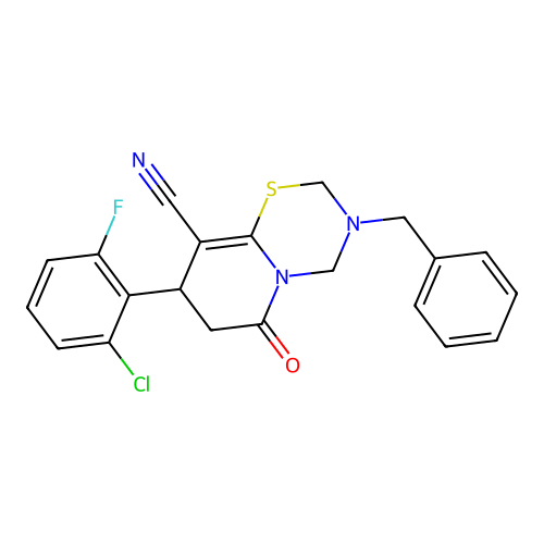 3-benzyl-8-(2-chloro-6-fluorophenyl)-6-oxo-2,3,4,6,7,8-hexahydropyrido[2,1-b][1,3,5]thiadiazine-9-carbonitrile structure