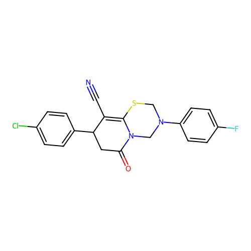 8-(4-chlorophenyl)-3-(4-fluorophenyl)-6-oxo-3,4,7,8-tetrahydro-2H,6H-pyrido[2,1-b][1,3,5]thiadiazine-9-carbonitrile structure