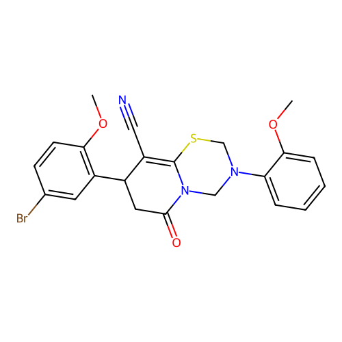 8-(5-bromo-2-methoxyphenyl)-3-(2-methoxyphenyl)-6-oxo-3,4,7,8-tetrahydro-2H,6H-pyrido[2,1-b][1,3,5]thiadiazine-9-carbonitrile structure