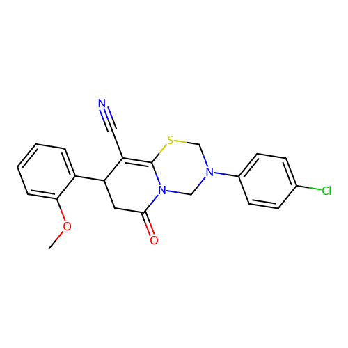 3-(4-chlorophenyl)-8-(2-methoxyphenyl)-6-oxo-2,3,4,6,7,8-hexahydropyrido[2,1-b][1,3,5]thiadiazine-9-carbonitrile structure
