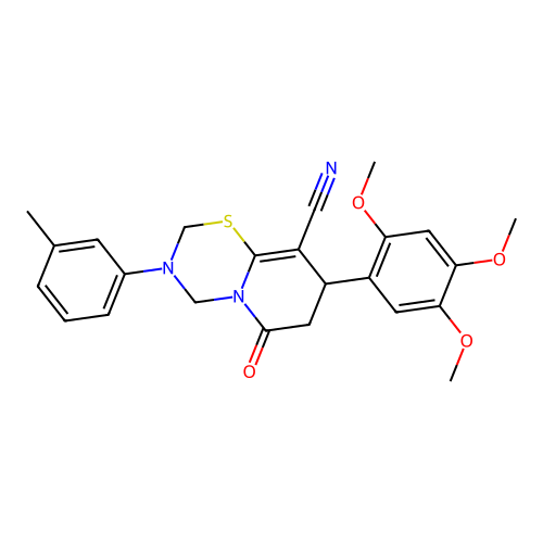3-(3-methylphenyl)-6-oxo-8-(2,4,5-trimethoxyphenyl)-3,4,7,8-tetrahydro-2H,6H-pyrido[2,1-b][1,3,5]thiadiazine-9-carbonitrile structure