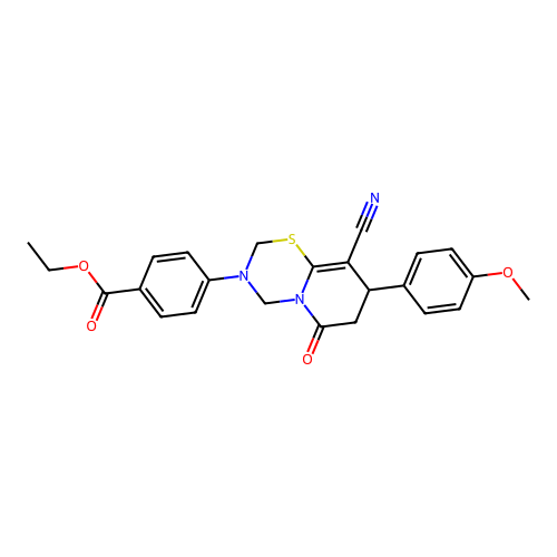 ethyl 4-[9-cyano-8-(4-methoxyphenyl)-6-oxo-7,8-dihydro-2H,6H-pyrido[2,1-b][1,3,5]thiadiazin-3(4H)-yl]benzoate structure