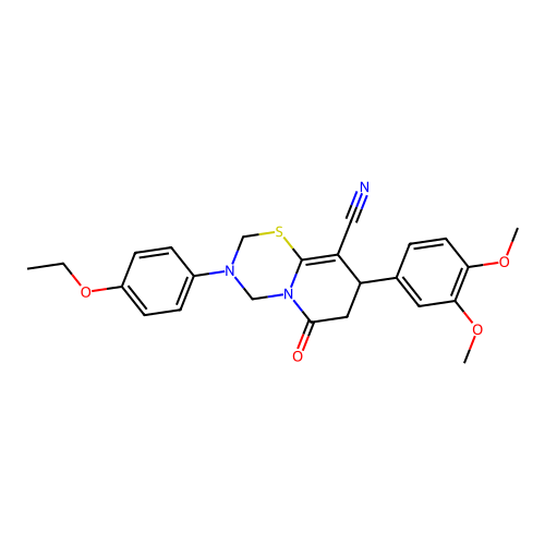 8-(3,4-dimethoxyphenyl)-3-(4-ethoxyphenyl)-6-oxo-3,4,7,8-tetrahydro-2H,6H-pyrido[2,1-b][1,3,5]thiadiazine-9-carbonitrile structure