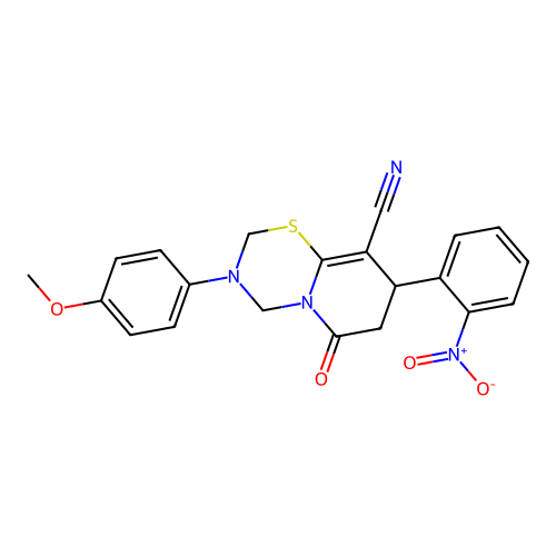 3-(4-methoxyphenyl)-8-(2-nitrophenyl)-6-oxo-3,4,7,8-tetrahydro-2H,6H-pyrido[2,1-b][1,3,5]thiadiazine-9-carbonitrile structure