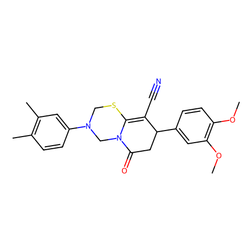 8-(3,4-dimethoxyphenyl)-3-(3,4-dimethylphenyl)-6-oxo-2,3,4,6,7,8-hexahydropyrido[2,1-b][1,3,5]thiadiazine-9-carbonitrile structure