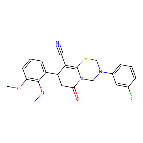 3-(3-chlorophenyl)-8-(2,3-dimethoxyphenyl)-6-oxo-3,4,7,8-tetrahydro-2H,6H-pyrido[2,1-b][1,3,5]thiadiazine-9-carbonitrile structure