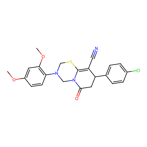 8-(4-chlorophenyl)-3-(2,4-dimethoxyphenyl)-6-oxo-2,3,4,6,7,8-hexahydropyrido[2,1-b][1,3,5]thiadiazine-9-carbonitrile structure