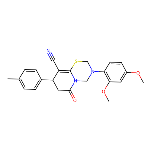 3-(2,4-dimethoxyphenyl)-8-(4-methylphenyl)-6-oxo-3,4,7,8-tetrahydro-2H,6H-pyrido[2,1-b][1,3,5]thiadiazine-9-carbonitrile structure