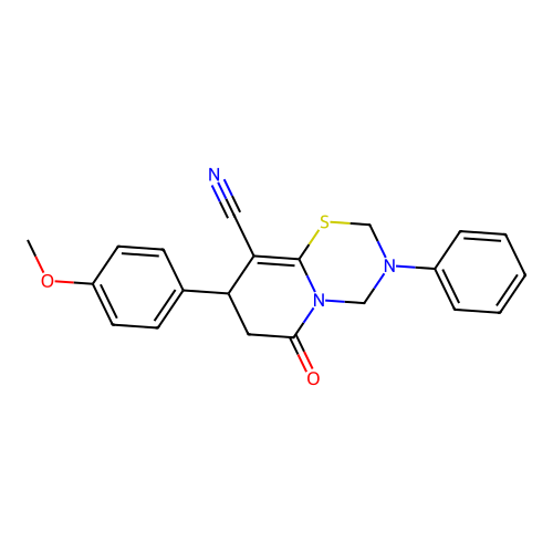 8-(4-methoxyphenyl)-6-oxo-3-phenyl-2,3,4,6,7,8-hexahydropyrido[2,1-b][1,3,5]thiadiazine-9-carbonitrile structure