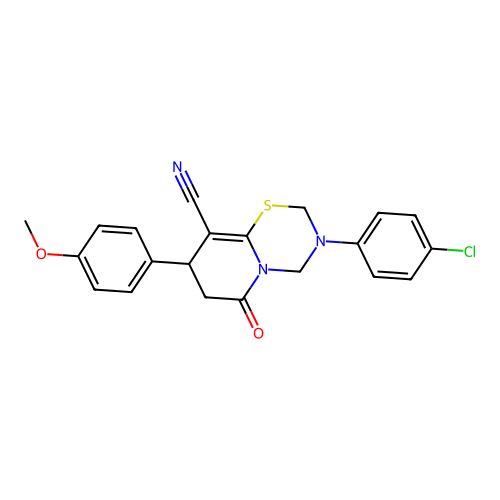 3-(4-chlorophenyl)-8-(4-methoxyphenyl)-6-oxo-3,4,7,8-tetrahydro-2H,6H-pyrido[2,1-b][1,3,5]thiadiazine-9-carbonitrile structure
