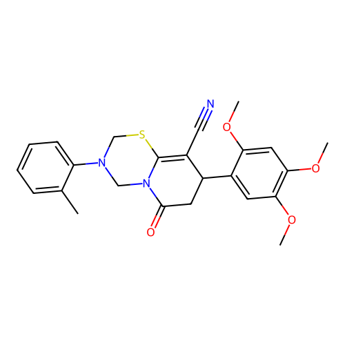 3-(2-methylphenyl)-6-oxo-8-(2,4,5-trimethoxyphenyl)-2,4,7,8-tetrahydropyrido[2,1-b][1,3,5]thiadiazine-9-carbonitrile structure