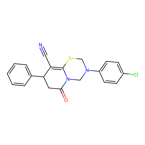 3-(4-chlorophenyl)-6-oxo-8-phenyl-3,4,7,8-tetrahydro-2H,6H-pyrido[2,1-b][1,3,5]thiadiazine-9-carbonitrile structure