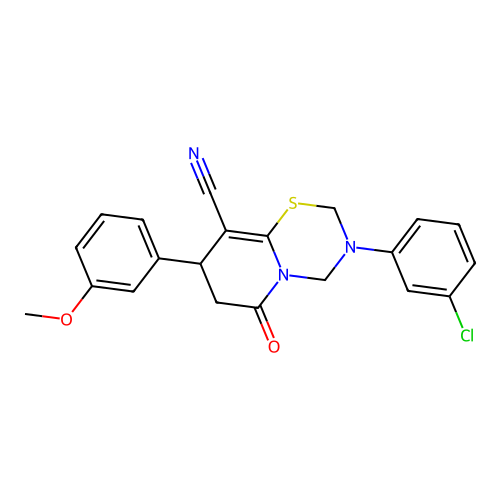 3-(3-chlorophenyl)-8-(3-methoxyphenyl)-6-oxo-3,4,7,8-tetrahydro-2H,6H-pyrido[2,1-b][1,3,5]thiadiazine-9-carbonitrile structure