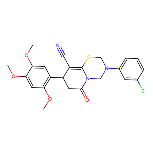 3-(3-chlorophenyl)-6-oxo-8-(2,4,5-trimethoxyphenyl)-3,4,7,8-tetrahydro-2H,6H-pyrido[2,1-b][1,3,5]thiadiazine-9-carbonitrile structure