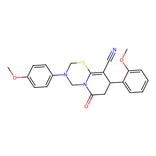 8-(2-methoxyphenyl)-3-(4-methoxyphenyl)-6-oxo-3,4,7,8-tetrahydro-2H,6H-pyrido[2,1-b][1,3,5]thiadiazine-9-carbonitrile structure