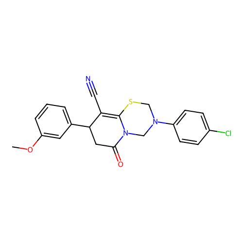 3-(4-chlorophenyl)-8-(3-methoxyphenyl)-6-oxo-3,4,7,8-tetrahydro-2H,6H-pyrido[2,1-b][1,3,5]thiadiazine-9-carbonitrile structure