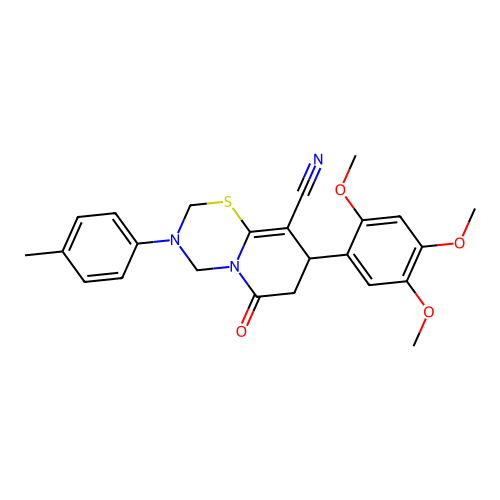 3-(4-methylphenyl)-6-oxo-8-(2,4,5-trimethoxyphenyl)-2,4,7,8-tetrahydropyrido[2,1-b][1,3,5]thiadiazine-9-carbonitrile structure
