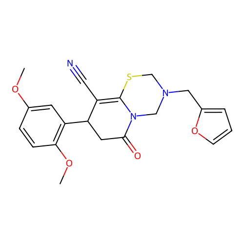 8-(2,5-dimethoxyphenyl)-3-(furan-2-ylmethyl)-6-oxo-2,3,4,6,7,8-hexahydropyrido[2,1-b][1,3,5]thiadiazine-9-carbonitrile structure